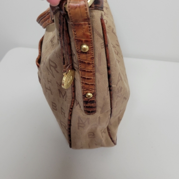 Brahmin Monogram Tan And Brown Canvas Croc Leather Shoulder Bag. - Picture 6 of 16